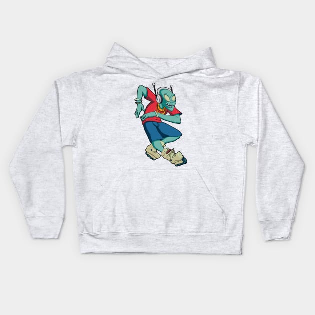 Skating ALIEN Kids Hoodie by Wesley Edwards Art